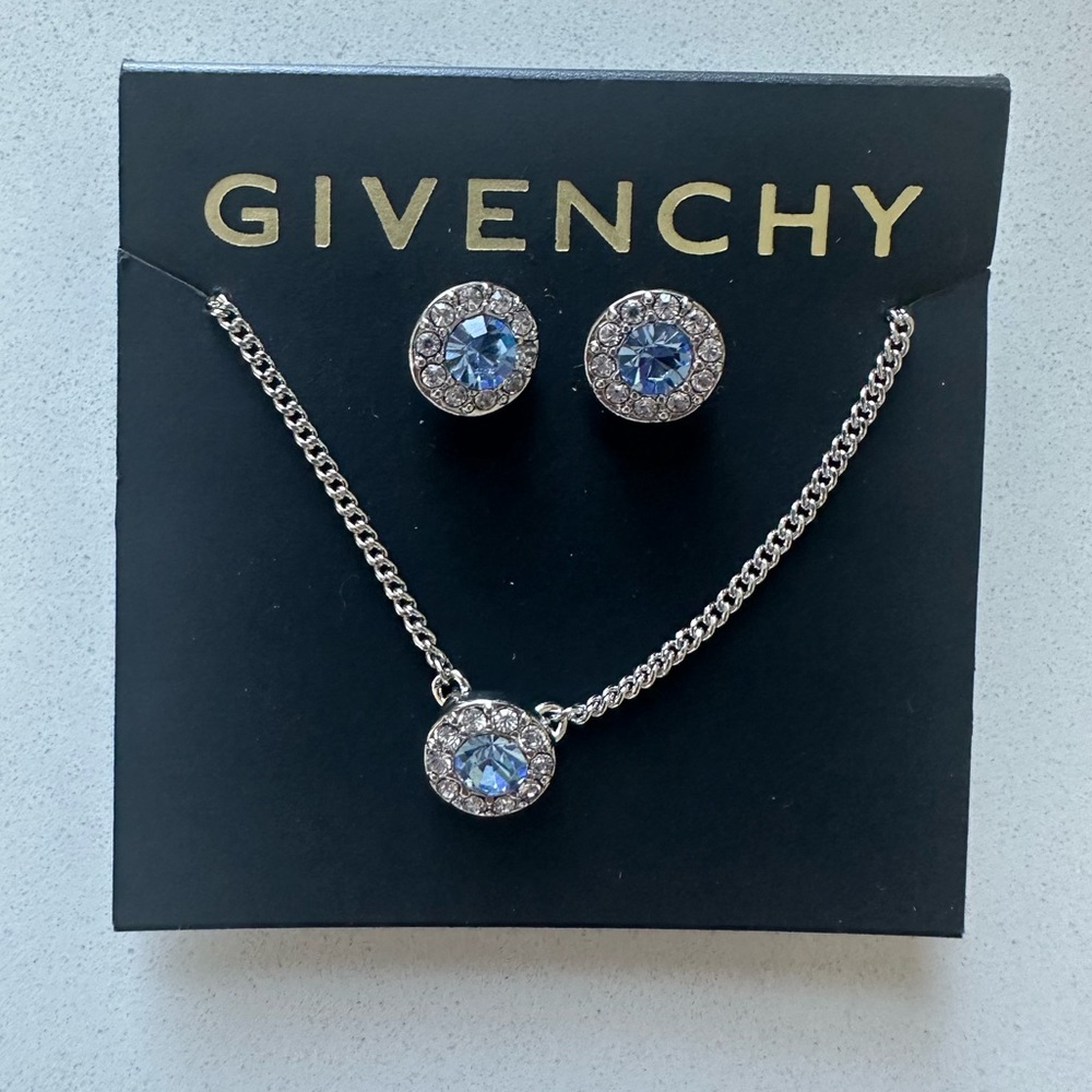 Givenchy Pendant and Earrings Blue Crystal BRAND NEW